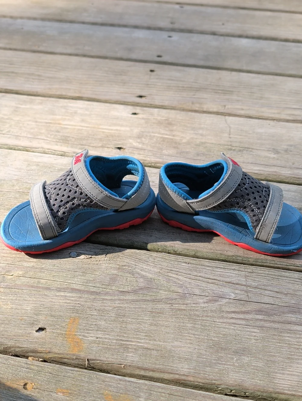 Teva Kids Gray and Blue Open-Toe Sandals with Red Logo